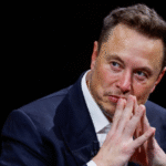 Elon Musk on stage at Tesla’s annual meeting after shareholders approve his record-breaking pay package in Austin, Texas.